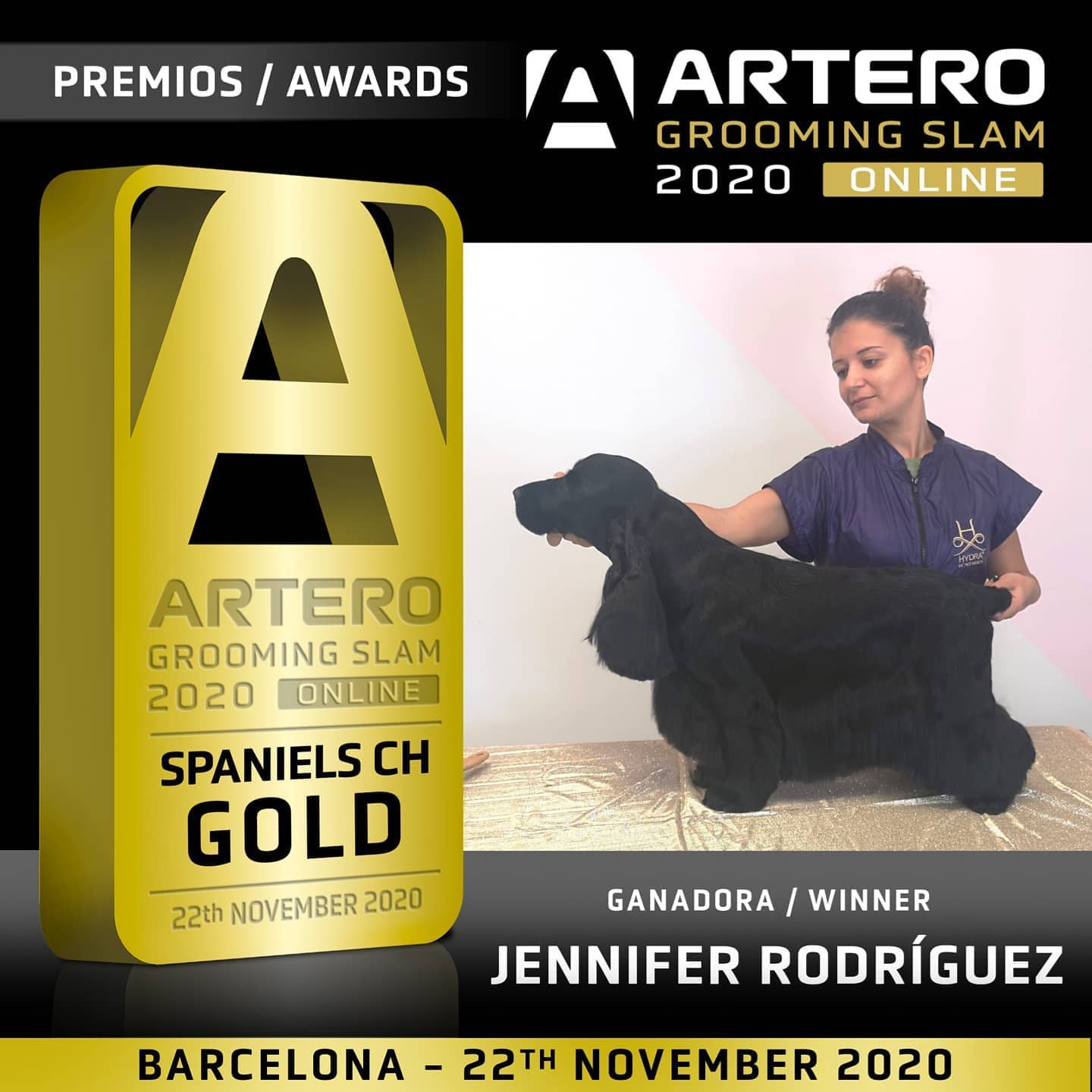 Ganadora en Artero Grooming Slam 2020 con un cocker spaniel