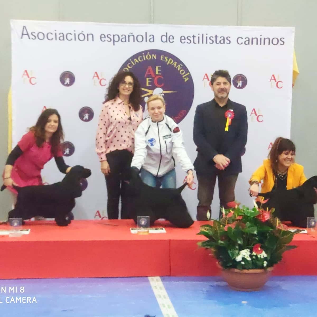 Podio de Espagroom Valladolid 2020 con Jennifer y su cocker spaniel negro